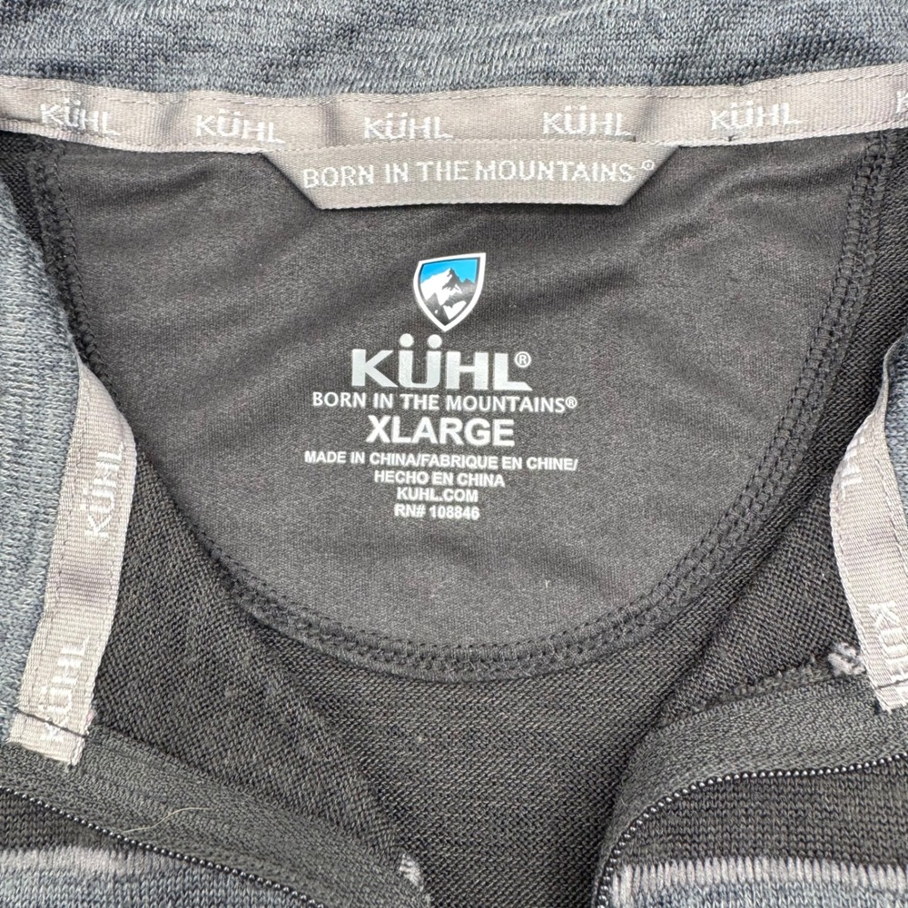Kuhl Men's XL Quarter Zip Pullover Black Grey Colorblock Thumbhole Hiking Top - Picture 2 of 6